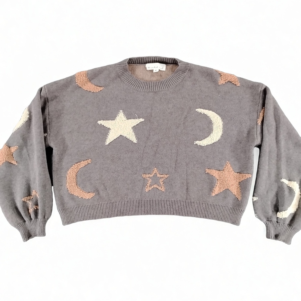Threaded Leaf Celestial Sweater XL Moon Star Knit Witchy Boho Cottagecore